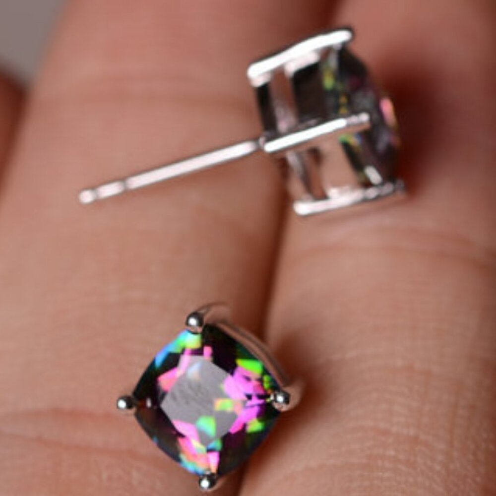 Classic Square Colorful Zircon Dainty Earrings for Women, VP1025 - Picture 2 of 4